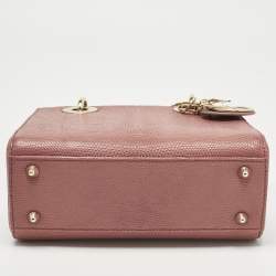 Pre Owned Dior Red Lizard Small Lady Dior Tote