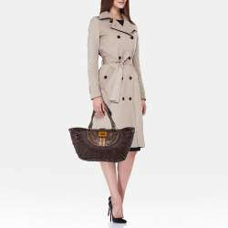 Pre Owned Dior Brown Pleated Leather Plisse Hobo