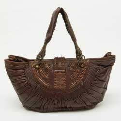 Pre Owned Dior Brown Pleated Leather Plisse Hobo