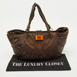 Pre Owned Dior Brown Pleated Leather Plisse Hobo