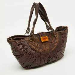 Pre Owned Dior Brown Pleated Leather Plisse Hobo