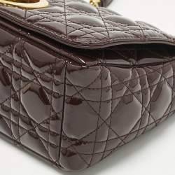 Pre Owned Dior Dark Purple Cannage Patent Leather Medium Caro Shoulder Bag