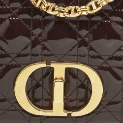 Pre Owned Dior Dark Purple Cannage Patent Leather Medium Caro Shoulder Bag