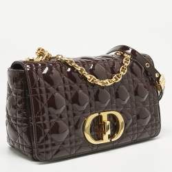 Pre Owned Dior Dark Purple Cannage Patent Leather Medium Caro Shoulder Bag