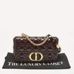 Pre Owned Dior Dark Purple Cannage Patent Leather Medium Caro Shoulder Bag