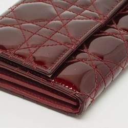 Pre Owned Dior Dark Red Cannage Patent Leather Lady Dior Wallet on Chain
