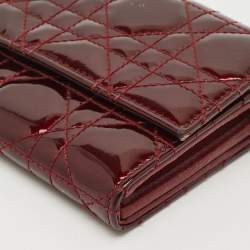 Pre Owned Dior Dark Red Cannage Patent Leather Lady Dior Wallet on Chain