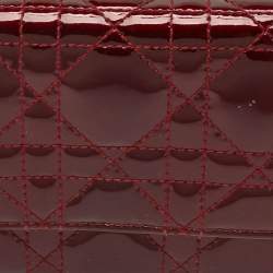 Pre Owned Dior Dark Red Cannage Patent Leather Lady Dior Wallet on Chain