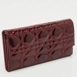 Pre Owned Dior Dark Red Cannage Patent Leather Lady Dior Wallet on Chain