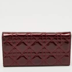 Pre Owned Dior Dark Red Cannage Patent Leather Lady Dior Wallet on Chain