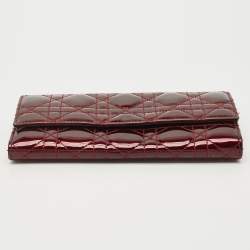Pre Owned Dior Dark Red Cannage Patent Leather Lady Dior Wallet on Chain