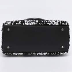 Pre Owned Dior Black/White Sequins and Leather Medium Lady Dior Tote