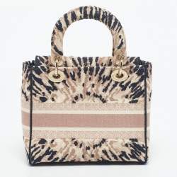 Pre Owned Dior Multicolor Tie-Dye Embroidered Canvas Medium Lady D-Lite Tote