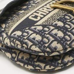 Pre Owned Dior Navy Blue Oblique Canvas Saddle Bag