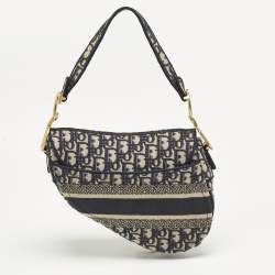 Pre Owned Dior Navy Blue Oblique Canvas Saddle Bag