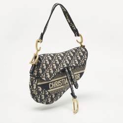 Pre Owned Dior Navy Blue Oblique Canvas Saddle Bag