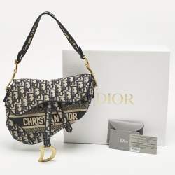 Pre Owned Dior Navy Blue Oblique Canvas Saddle Bag
