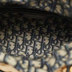 Pre Owned Dior Navy Blue/Natural Rattan and Canvas Medium Lady Dior Tote