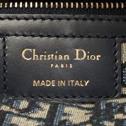 Pre Owned Dior Navy Blue/Natural Rattan and Canvas Medium Lady Dior Tote