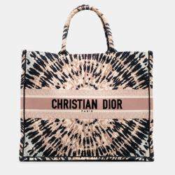 Pre Owned Dior Brown Large Embroidered Canvas Tie Dye Book Tote