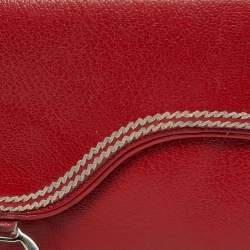 Pre Owned Dior Dark Red Leather Saddle Long Wallet