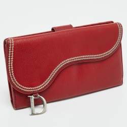 Pre Owned Dior Dark Red Leather Saddle Long Wallet