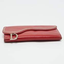 Pre Owned Dior Dark Red Leather Saddle Long Wallet