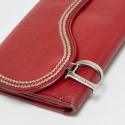 Pre Owned Dior Dark Red Leather Saddle Long Wallet