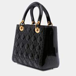 Pre Owned Dior Black Medium Patent Cannage Lady Dior
