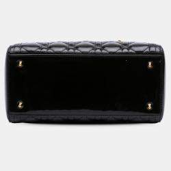 Pre Owned Dior Black Medium Patent Cannage Lady Dior