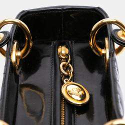 Pre Owned Dior Black Medium Patent Cannage Lady Dior