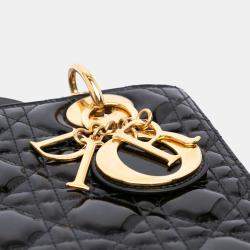 Pre Owned Dior Black Medium Patent Cannage Lady Dior