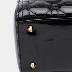 Pre Owned Dior Black Medium Patent Cannage Lady Dior