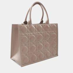 Pre Owned Christian Dior Dior Bo Tote Medium Macrocannage Tote Bag Leather  Beige