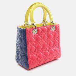 Pre Owned Dior Lady Dior Pink Green Blue Leather Shoulder Bag