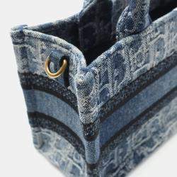 Pre Owned Dior Book Tote Mini Blue Denim Handbag