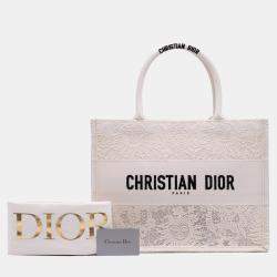 Pre Owned Dior Cream Medium Canvas D Lace Sun Embroidery Book Tote