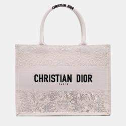 Pre Owned Dior Cream Medium Canvas D Lace Sun Embroidery Book Tote
