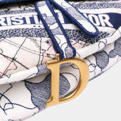 Pre Owned Dior Blue Canvas Embroidered Around the World Saddle Bag
