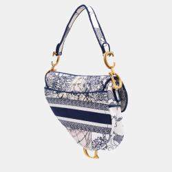 Pre Owned Dior Blue Canvas Embroidered Around the World Saddle Bag