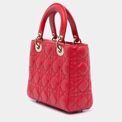 Pre Owned Dior Red Small Lambskin Cannage My ABCDior Lady Dior