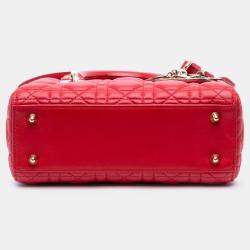 Pre Owned Dior Red Small Lambskin Cannage My ABCDior Lady Dior