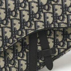Pre Owned Dior Black/Blue Oblique Canvas and Leather Saddle Convertible Belt Bag