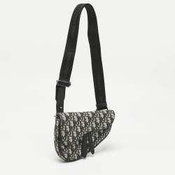 Pre Owned Dior Black/Blue Oblique Canvas and Leather Saddle Convertible Belt Bag