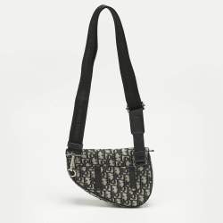Pre Owned Dior Black/Blue Oblique Canvas and Leather Saddle Convertible Belt Bag