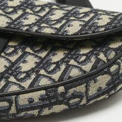 Pre Owned Dior Black/Blue Oblique Canvas and Leather Saddle Convertible Belt Bag