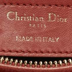 Pre Owned Dior Red Cannage Leather Medium Lady Dior Tote