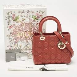 Pre Owned Dior Red Cannage Leather Medium Lady Dior Tote