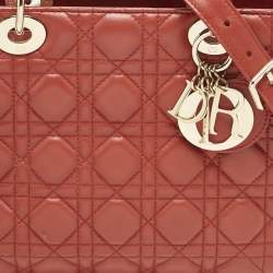 Pre Owned Dior Red Cannage Leather Medium Lady Dior Tote