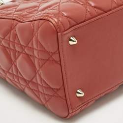 Pre Owned Dior Red Cannage Leather Medium Lady Dior Tote